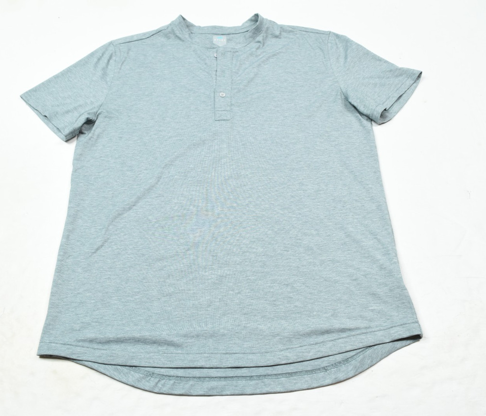 MYLES Performance Henley Shirt Mens Large Blue Heather Short Sleeve Stretch
